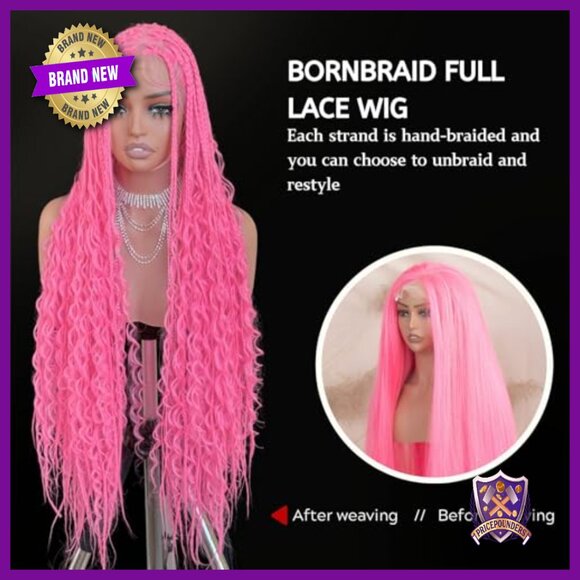 Synthetic Braided Lace Wig Heat Resistant Lightweight Hand-Tied Boho Style main image 6